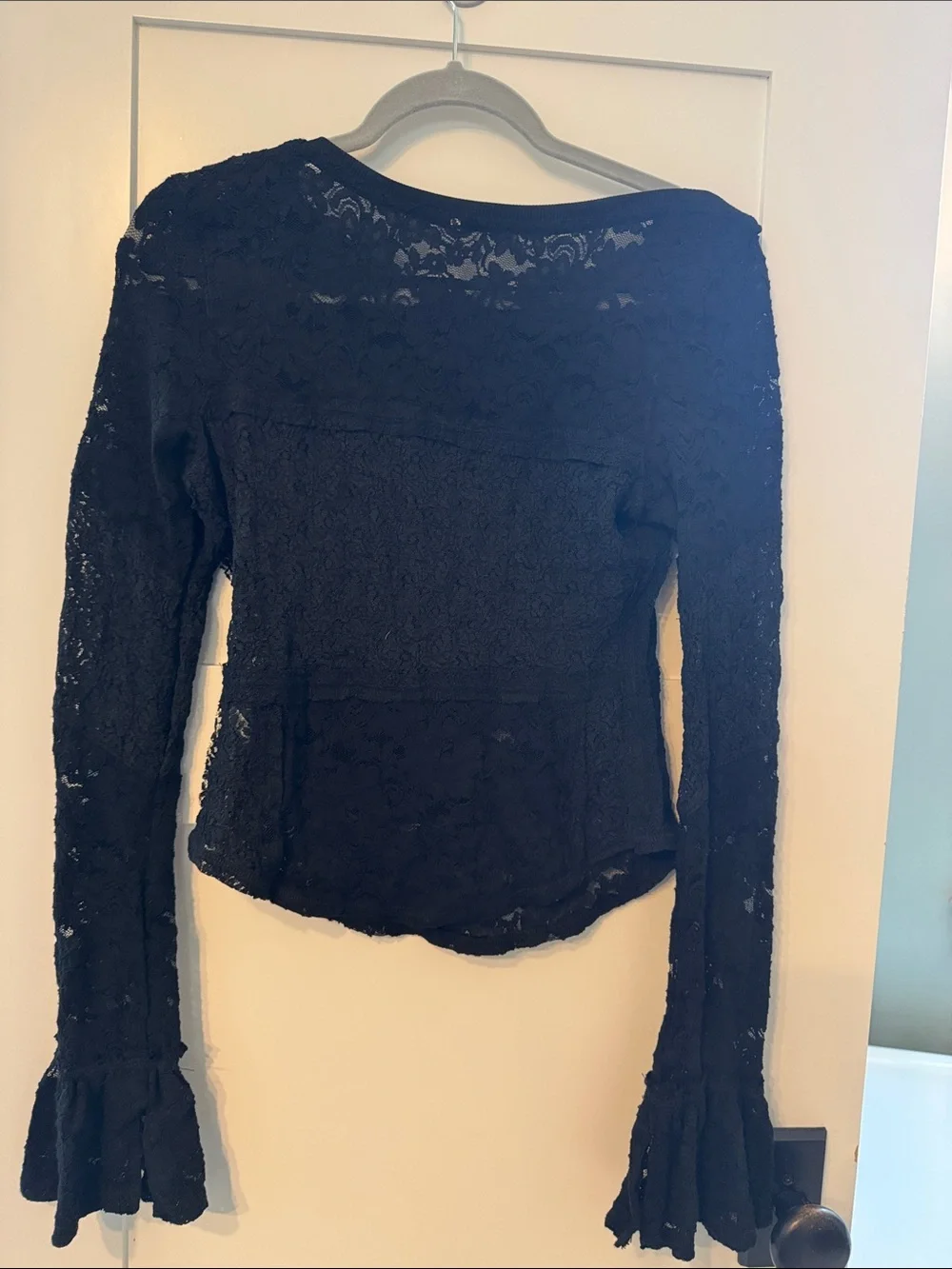Free People Black Lace Long-Sleeve Peplum Top